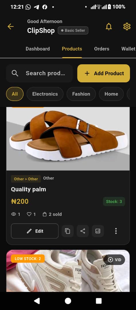 Seller inventory management in BlaqGram
